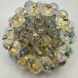 Vintage silver tone AB aurora borealis glass beaded margarita rhinestones brooch